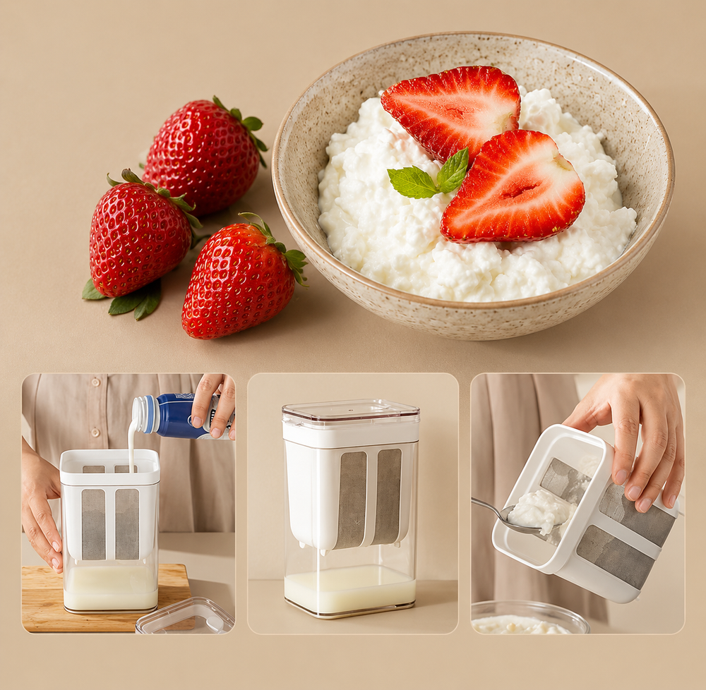 Greek yogurt strainer set with bowl and lid for straining yogurt, labneh, kefir and nut milk
