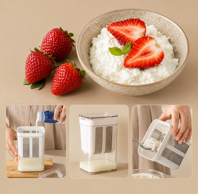 Greek yogurt strainer set with bowl and lid for straining yogurt, labneh, kefir and nut milk